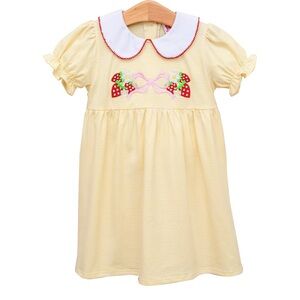 Jelly Beans Yellow Dress with Strawberry Embroidery